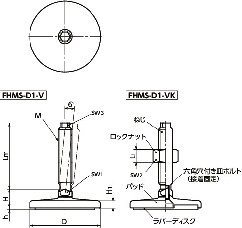 FHMS-80-M16-75-D1-VK｜レベリングアジャスタ（おねじ） - 六角頭つき