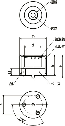FSLDホルダつき丸形水平器-アジャスタブルタイプ寸法図