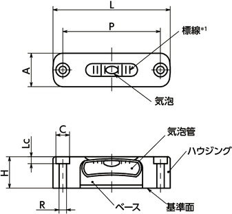 FSLIホルダつき一軸水平器寸法図
