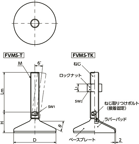 FVMS-60-M16-250-C3-T｜レベリングアジャスタ（おねじ） - 二面幅調整