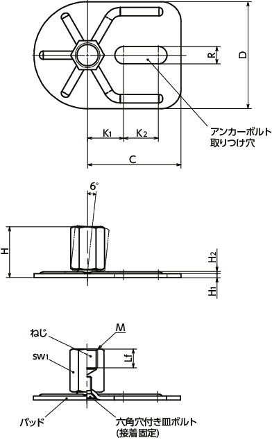 Fyaf E0 X レベリングアジャスタ めねじ アンカー固定タイプ Nbk 鍋屋バイテック会社