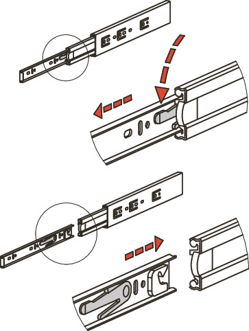 双頭レール 鉄製 説明書付き TSG_スライドレール - 3段引 - プッシュオープン機構つき - 脱着機能