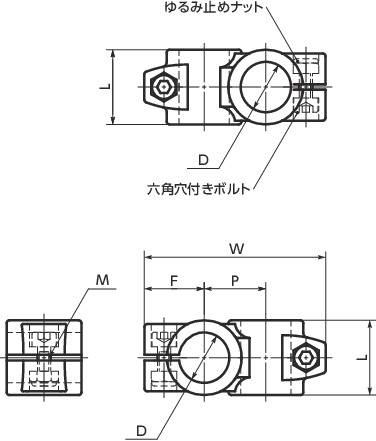 GN132パイプジョイント - クロス寸法図