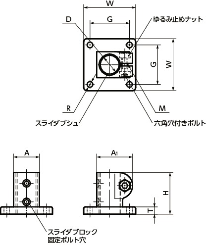 GN162.1スライダブロック - フランジ寸法図