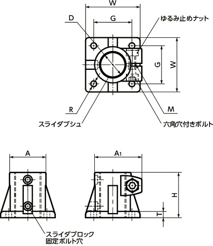 GN163.1スライダブロック - フランジ寸法図