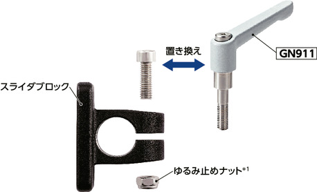 GN911スライダブロック・パイプジョイント用クランプレバー（おねじ）