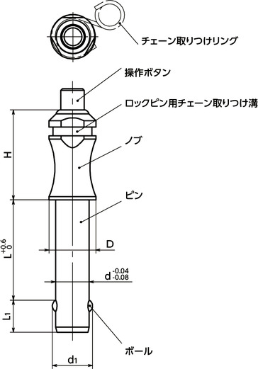 PABLSボールロックピン - コンパクトタイプ寸法図
