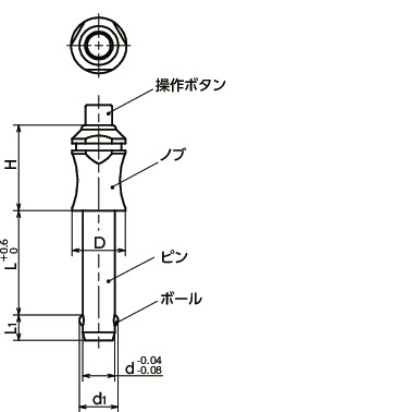 PABLTボールロックピン - コンパクトタイプ寸法図