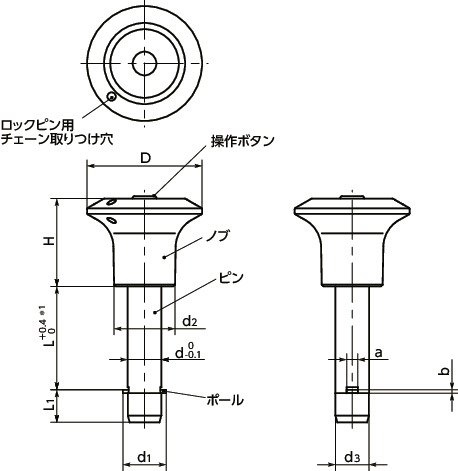 PCPLS-10-NI｜ロックピン - ノブタイプ L 15｜NBK【鍋屋バイテック会社】