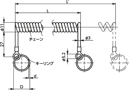 PSRCロックピン用カールコード寸法図