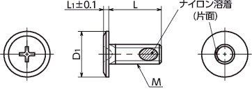 SEC-TZB-ALK十字穴付き超極低頭ボルト（ナイロン溶着つき）寸法図