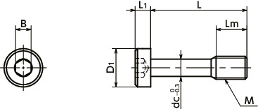 SSC-SLHL六角穴付き低頭脱落防止ねじ（SUS316L）寸法図