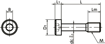 SSCLS六角穴付き低頭脱落防止ねじ寸法図