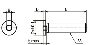 SSHT-SD六角穴付き極低頭小頭ボルト（純チタン製）寸法図