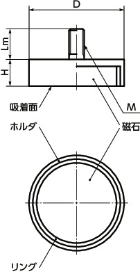 JDM-HFホルダつきマグネット寸法図