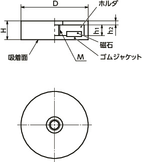 JRN-NDホルダつきマグネット - ゴムジャケットタイプ寸法図