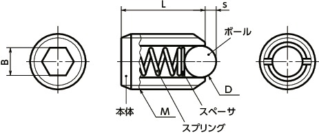 MPSミニボールプランジャ（ステンレス製）寸法図