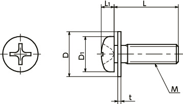 SNPI1S-M2.5-6｜座金組込み十字穴付きなべ小ねじ M(並目)ねじの呼び M2.5 ピッチ 0.45 L 6 D1 4.5 D  6.5｜NBK【鍋屋バイテック会社】