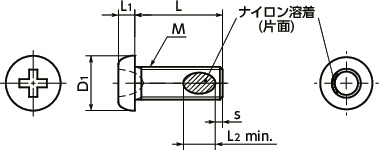 SNZ-TBZ-ALK精密機器用なべ小ねじ（ナイロン溶着つき微細ねじ）寸法図