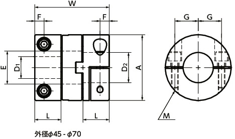 MOM-Cフレキシブルカップリング - オルダムタイプ - クランピングタイプ寸法図
