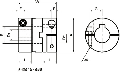 MOM-CKフレキシブルカップリング - オルダムタイプ - クランピング＋キータイプ寸法図