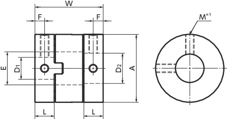 MORフレキシブルカップリング - オルダムタイプ - セットスクリュータイプ寸法図