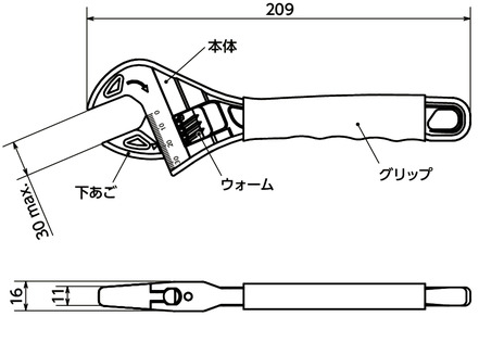 SKMWCP-200CFRTPモンキーレンチ寸法図