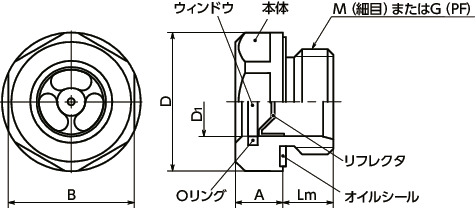 QLGSH-AN-A4オイルレベルウィンドウ寸法図