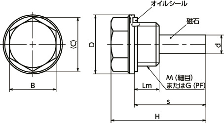 QPMSH-A4スクリュープラグ - マグネットつき 寸法図