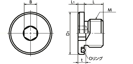 SFMS-Mフランジ付き六角穴付きスクリュープラグ寸法図