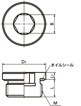 SPN-L-Mフランジ付き六角穴付きスクリュープラグ寸法図