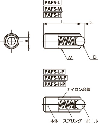 PAFSミニボールプランジャ（ステンレス製）寸法図