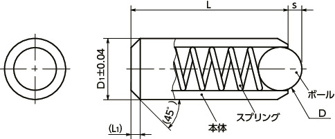 PPSSボールプランジャ - 挿入タイプ 寸法図