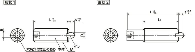 PSPS-Nショートストロークプランジャ（ステンレス製）寸法図