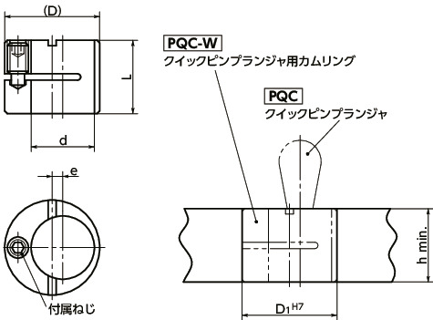 PQC-Wクイックピンプランジャ用カムリング 寸法図
