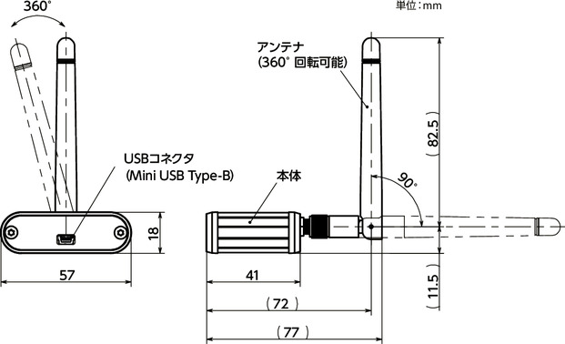 EPC-100送受信機 - PC制御用寸法図