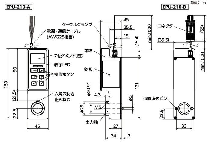 EPU-210ハンドル自動化ユニット - Modbus対応寸法図