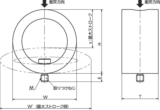 TPC-RS-M高性能エラストマストッパ(ベーシックストップ)-長寿命・高耐環境性-低抗力タイプ寸法図