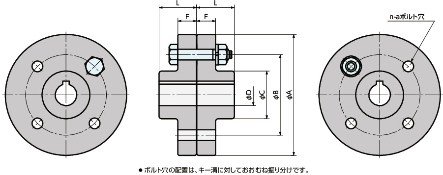 KCLフランジ形固定軸継手寸法図