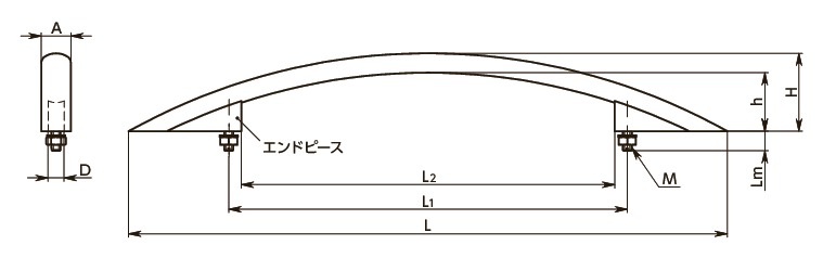 UARHアルミアーチ取っ手寸法図