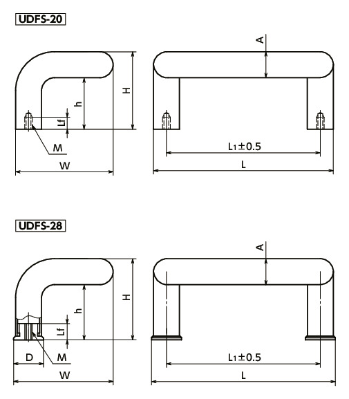 UDFSステンレス取っ手寸法図
