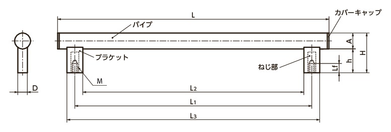 UEFSステンレスチューブラ取っ手寸法図