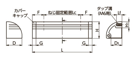 ULE-Aアルミポケット取っ手寸法図