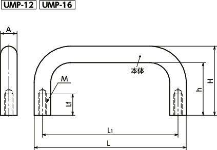 UMPスティール取っ手 寸法図