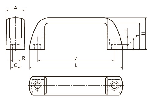 UPC-PBTプラキャビネット取っ手寸法図