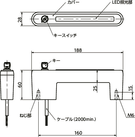 UPIF-KSL-SG｜プラ取っ手 - キースイッチ・LEDつき 許容荷重＊1(N) 500