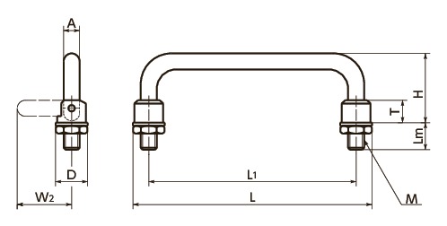 URHスティールリトラクタブル取っ手寸法図
