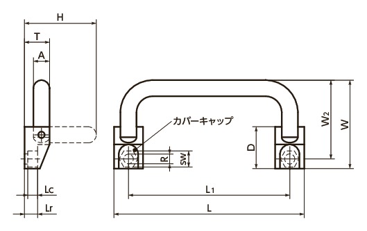 URPH-CRスティールリトラクタブル取っ手寸法図