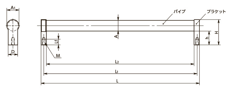 UZAFS-NIステンレスチューブラ取っ手寸法図