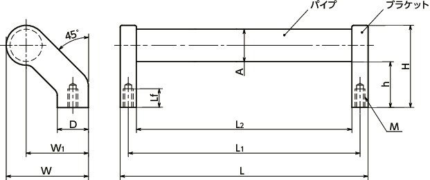 UZBFS-NIステンレスチューブラ取っ手寸法図
